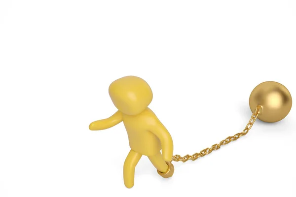 Um personagem e um grilhão de ouro em fundo branco.Ilustração 3D — Fotografia de Stock