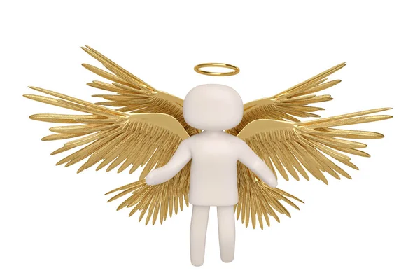 Ángel y seis alas de oro sobre fondo blanco.Ilustración 3D . —  Fotos de Stock