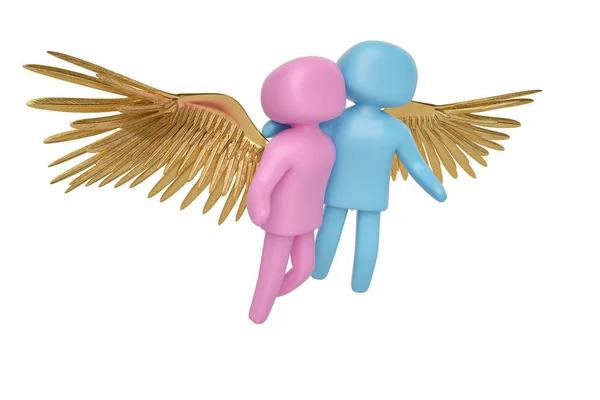 Szeretem a koncepció férfi és nő, és arany wings.3d illusztráció. — Stock Fotó