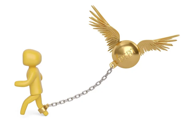 En karaktär och flygande guld skuld shackle.3d illustration. — Stockfoto