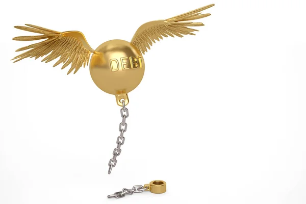 Flying gold debt shackle.Illustrazione 3D . — Foto Stock