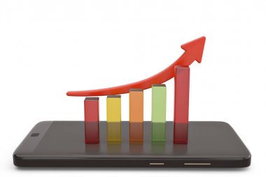 Yükselen ok ve smartphone.3d illustratio ile birlikte iş grafik