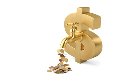 Dokunun ve büyük dolar üzerinde beyaz ba izole işareti jeton düşer