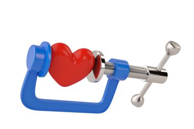 G kelepçe beyaz arka plan 3d çizim üzerinde kırmızı kalp