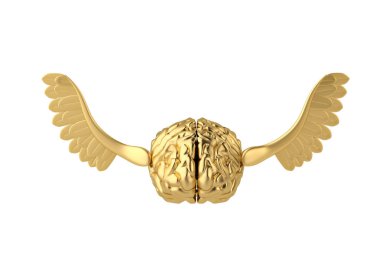 Fantezi yolculuk altın beyin kanatları 3d çizim ile.