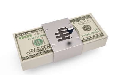 Dişli sopa ve dollars.3d illüstrasyon.