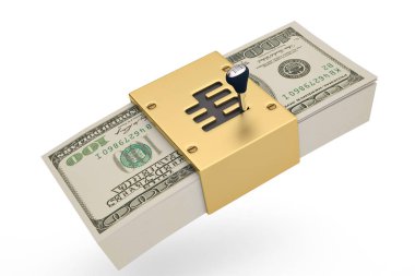 Dişli sopa ve dollars.3d illüstrasyon.