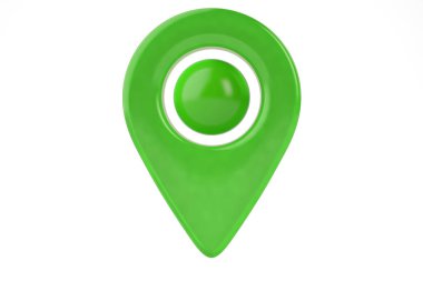 Beyaz arka plan 3d çizim üzerinde yeşil harita yer işareti