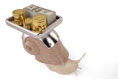 Altın ve dolar snail.3d illüstrasyon.