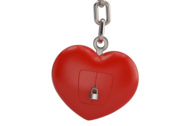 Beyaz background.3 kırmızı kalp kilidi olan yaratıcı kavramı zinciri