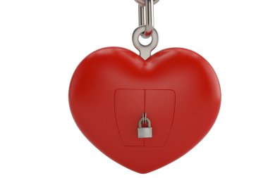 Beyaz background.3 kırmızı kalp kilidi olan yaratıcı kavramı zinciri