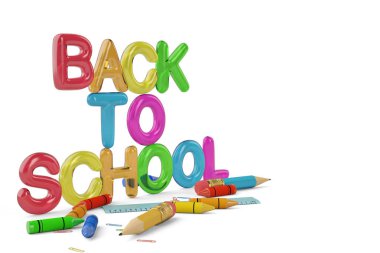 Geri okul renk harfler için beyaz arka plan 3d çizim