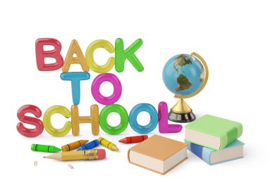 Geri okul renk harfler için beyaz arka plan 3d çizim