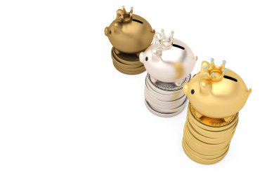 Sikke stacks.3d resimde üzerinde üç kumbara