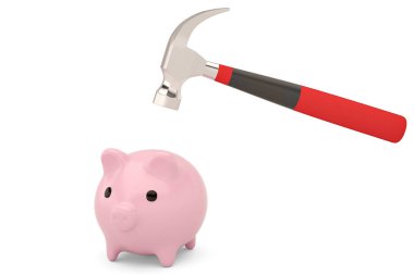 Bir çekiç ve bir domuz bank.3d illüstrasyon