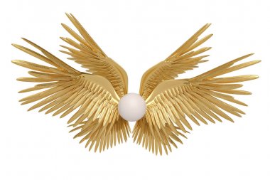 Six gold wings on white background.3D illustration. clipart