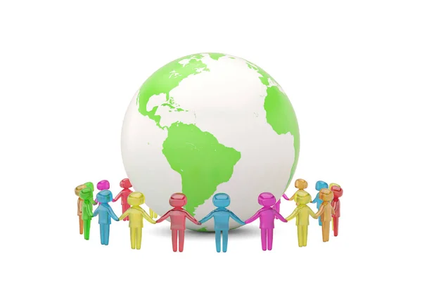 Mänsklig karaktär hålla händerna runt världen världen gemenskapen c — Stockfoto