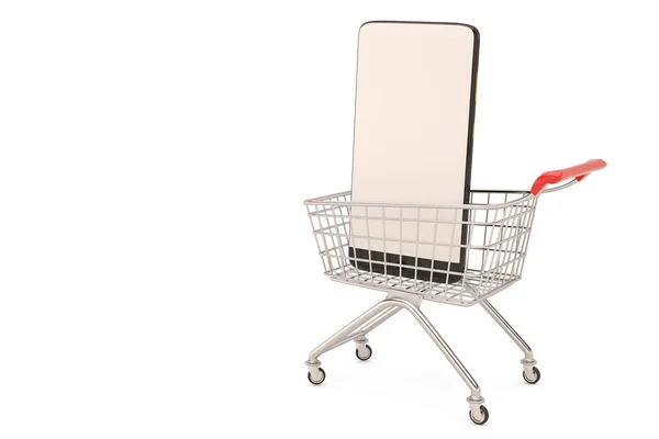 Online vásárlás koncepció mozgatható telefon vagy smartphone-val cart.3d — Stock Fotó