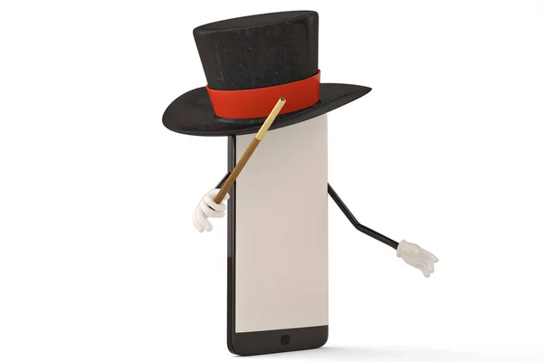 Мультиплікаційний персонаж смартфона фокусник.3D ілюстрація . — стокове фото