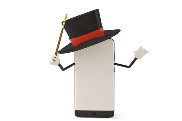 Мультиплікаційний персонаж смартфона фокусник.3D ілюстрація . — стокове фото