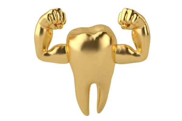 Spier handen op gouden tand sterk gezond tand 3d illustratie — Stockfoto