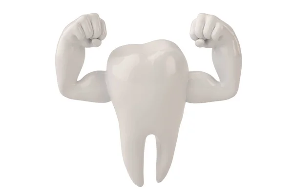 Muscle hands on  tooth strong healthy tooth 3D illustration — Stock Photo, Image