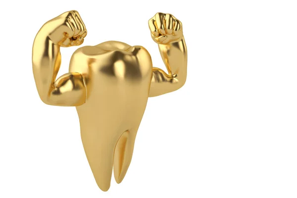 Мышцы рук на золотой зуб сильный здоровый зуб 3D иллюстрация — стоковое фото