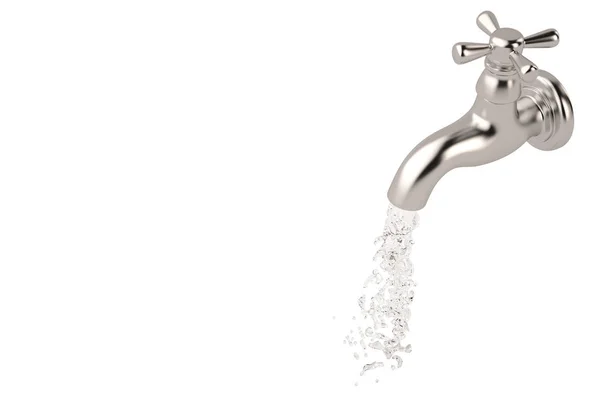 Chrome kran med en vattenstråle som isolerad på vita 3d illustration — Stockfoto