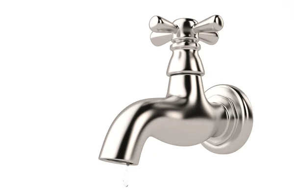 Chrome tap with a water stream isolated on white 3d illustration — Stock Photo, Image