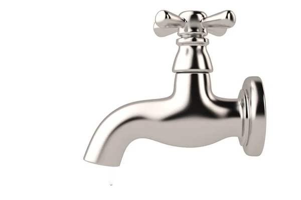 Chrome tap with a water stream isolated on white 3d illustration — Stock Photo, Image