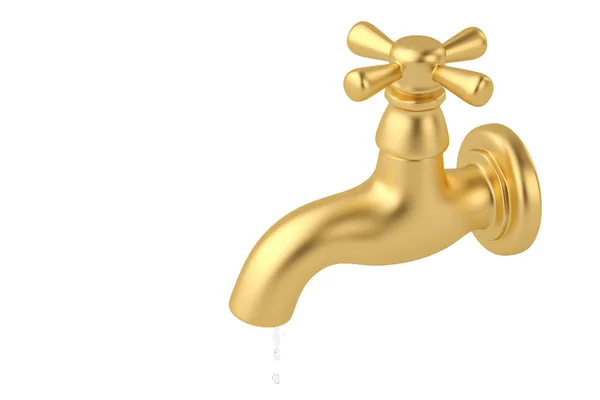 Χρυσό βρύση με ένα ρεύμα του νερού που απομονώνονται σε λευκό 3d απεικόνιση. — Φωτογραφία Αρχείου