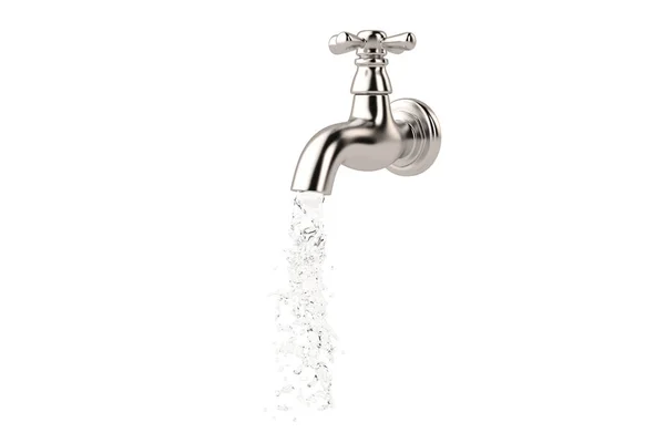 Chrome tap with a water stream isolated on white 3d illustration — Stock Photo, Image