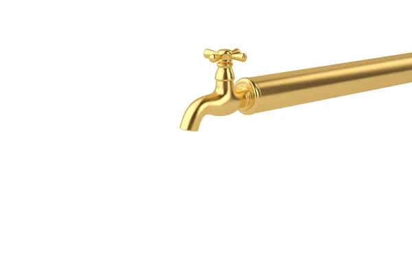 Gold tap with tube isolated on white 3d illustration. — Stock Photo, Image