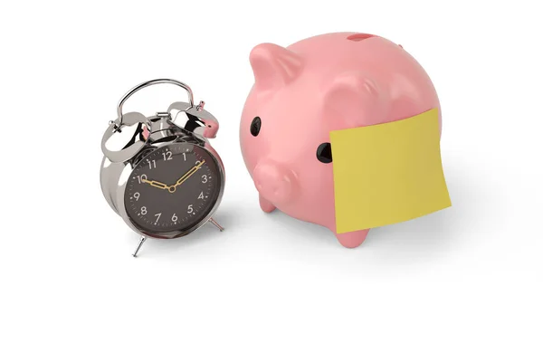 Alarm clock and piggy bank on white background 3D illustration
