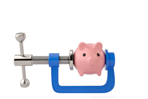 Piggy bank in G-klem op witte achtergrond 3d illustratie — Stockfoto