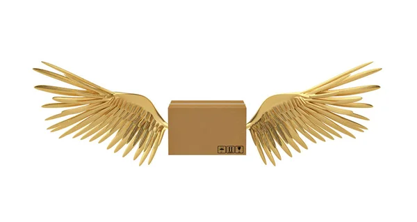 Box.3D resimde uçan altın kanatlı kutu. — Stok fotoğraf