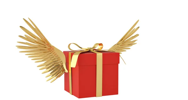 Gift box with gold wings flying box.3D illustration.