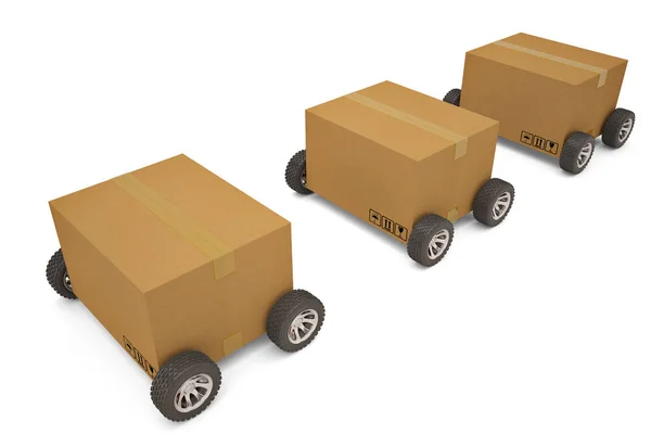 Pudełko tekturowe z wysyłka concept.3d ilustracja koła — Zdjęcie stockowe