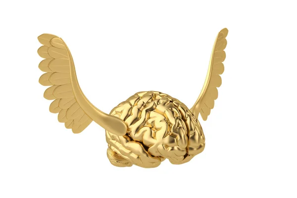 Φανταστικό ταξίδι χρυσή εγκεφάλου με φτερά 3d απεικόνιση. — Φωτογραφία Αρχείου