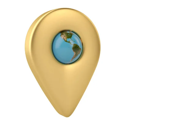 Marcador de lugar de oro e ilustración 3D globo — Foto de Stock