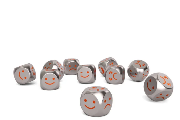 Icona Emoji su dadi in acciaio.Illustrazione 3D . — Foto Stock