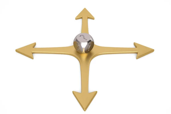 Decision concept dice on cross arrows.3D illustration. — Stock Photo, Image