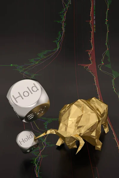 Stock concept gold  bull with dices on stock chart.3D illustrati