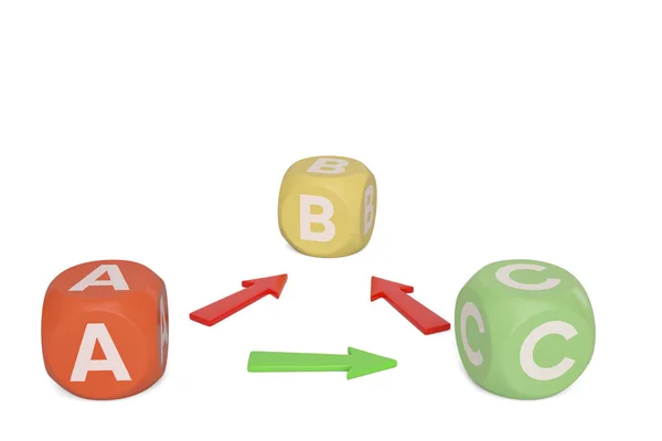 화살표, 비즈니스 성공 개념 A, B 및 C 다채로운 큐브는 — 스톡 사진