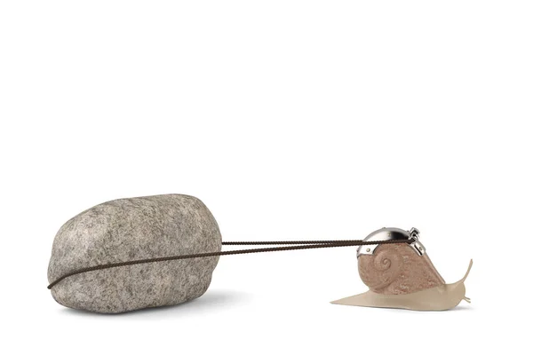 Creative snail pulling stone.3D illustration. — Stock Photo, Image