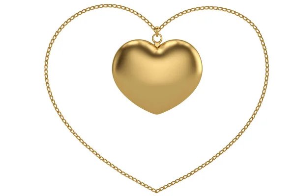 Catena d'oro con cuore su sfondo bianco.Illustrazione 3D . — Foto Stock