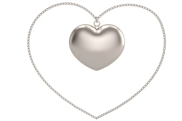 Zilveren ketting met hart op witte background.3d afbeelding. — Stockfoto