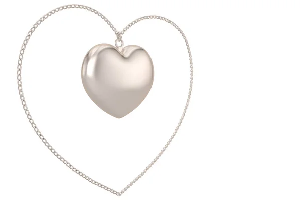 Cadena de plata con corazón sobre fondo blanco.Ilustración 3D . — Foto de Stock