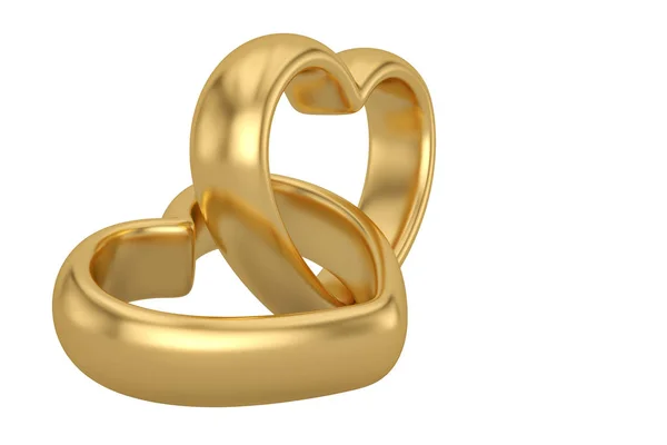 Heart shaped gold rings on white background.3D illustration. — Stock Photo, Image