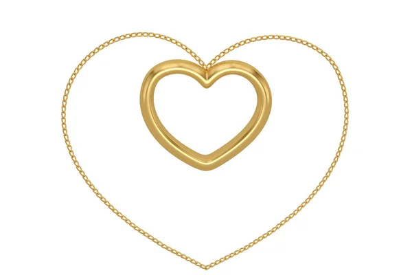 Cadena de oro con anillo de corazón sobre fondo blanco.Ilustración 3D . — Foto de Stock